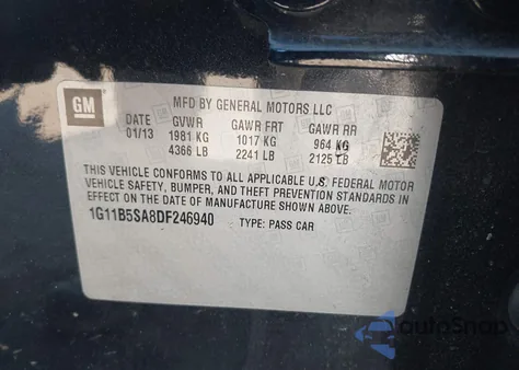 2013 Chevrolet Malibu 1Ls from USA, damaged, VIN 1G11B5SA8DF246940